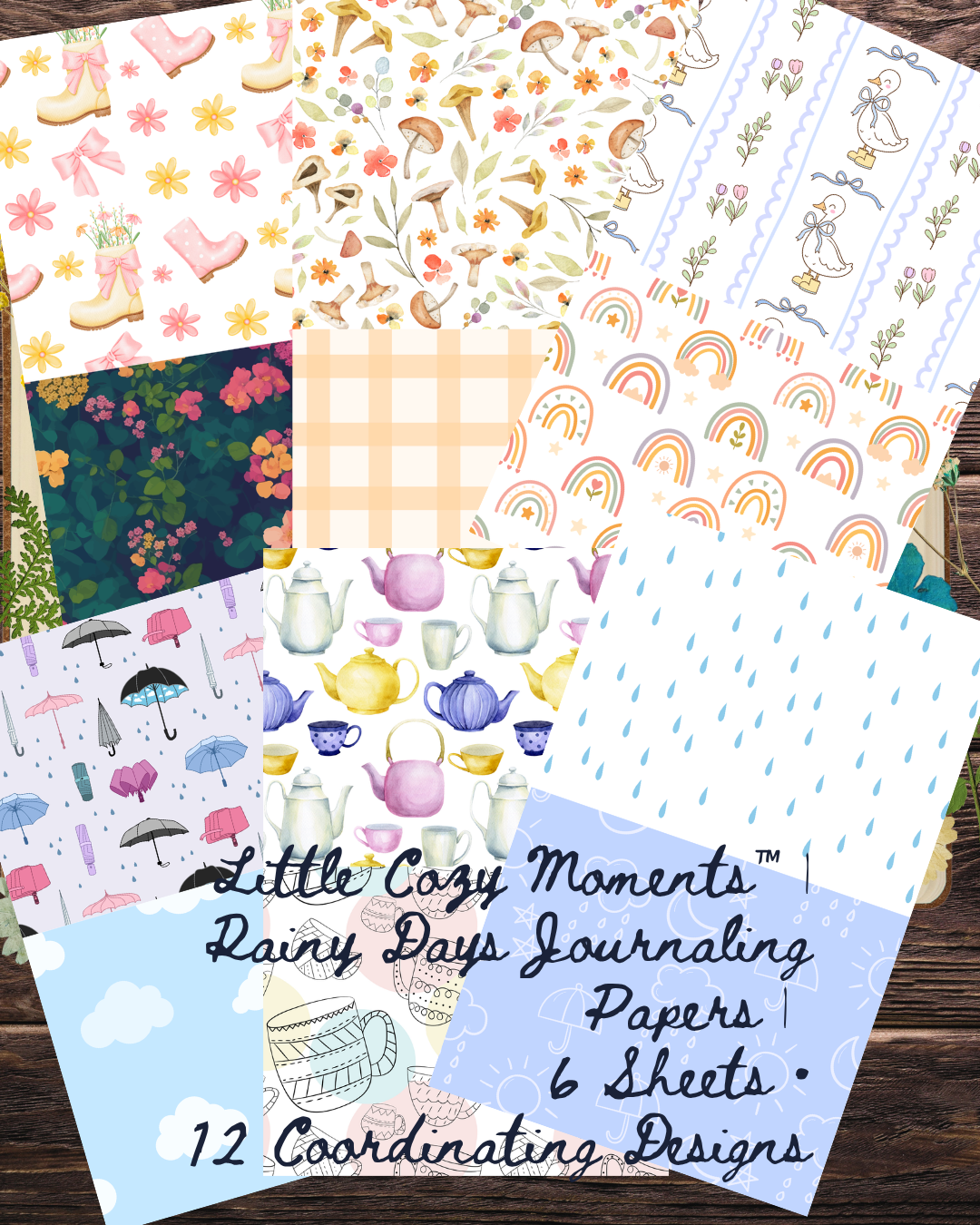 Little Cozy Moments™ | Rainy Days Journaling Papers | 6 Sheets • 12 Coordinating Designs | 8.5 x 5.5