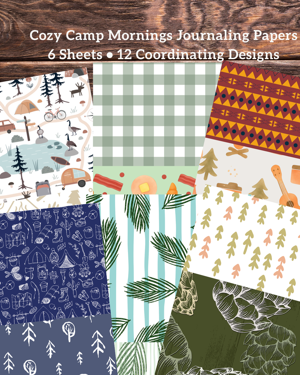 Little Cozy Moments™ | Cozy Camp Mornings Journaling Papers | 6 Sheets • 12 Coordinating Designs | 8.5 x 5.5