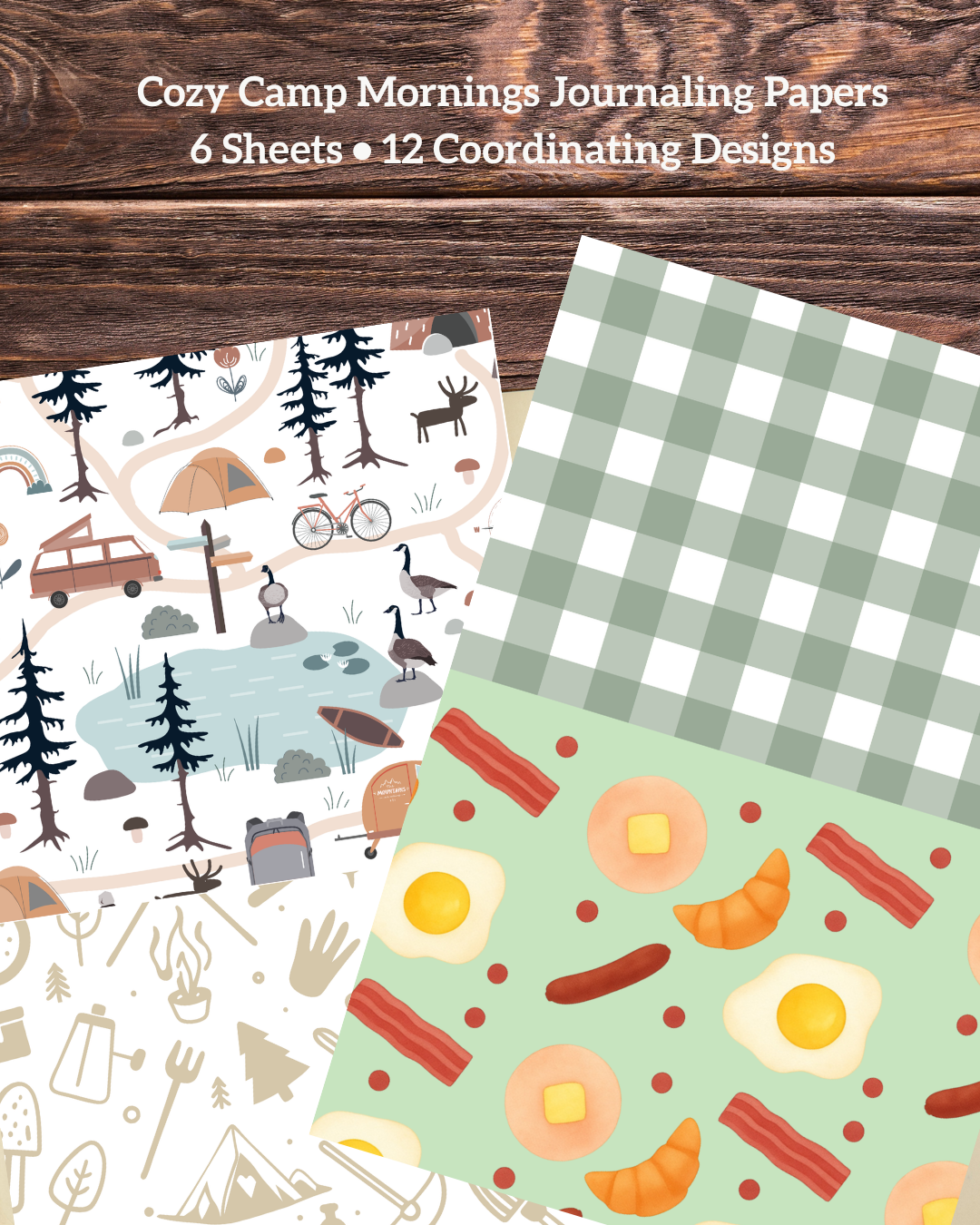 Little Cozy Moments™ | Cozy Camp Mornings Journaling Papers | 6 Sheets • 12 Coordinating Designs | 8.5 x 5.5