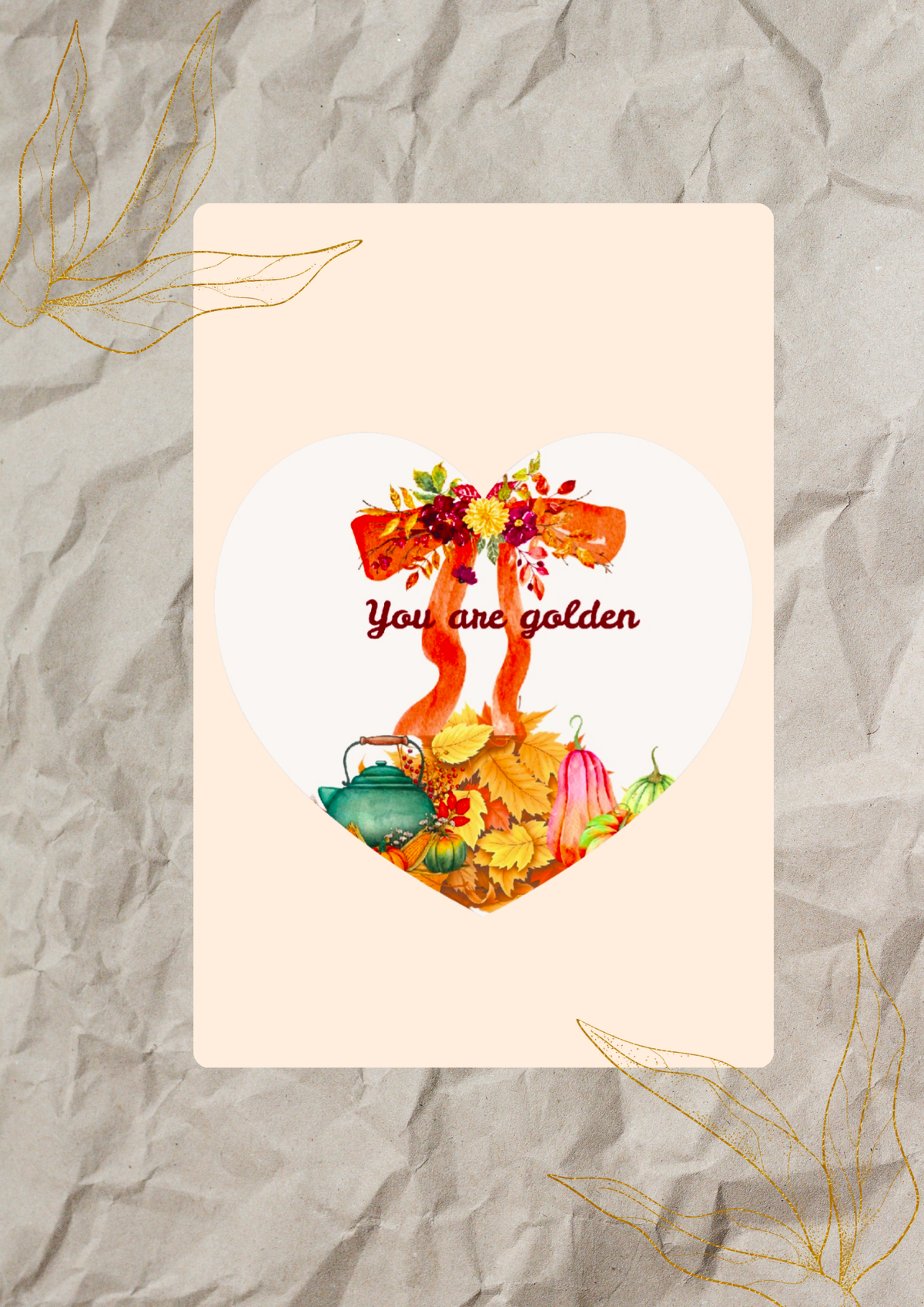 "You Are Golden" Autumn Ribbon Heart Vinyl Sticker | Cozy Fall Ephemera