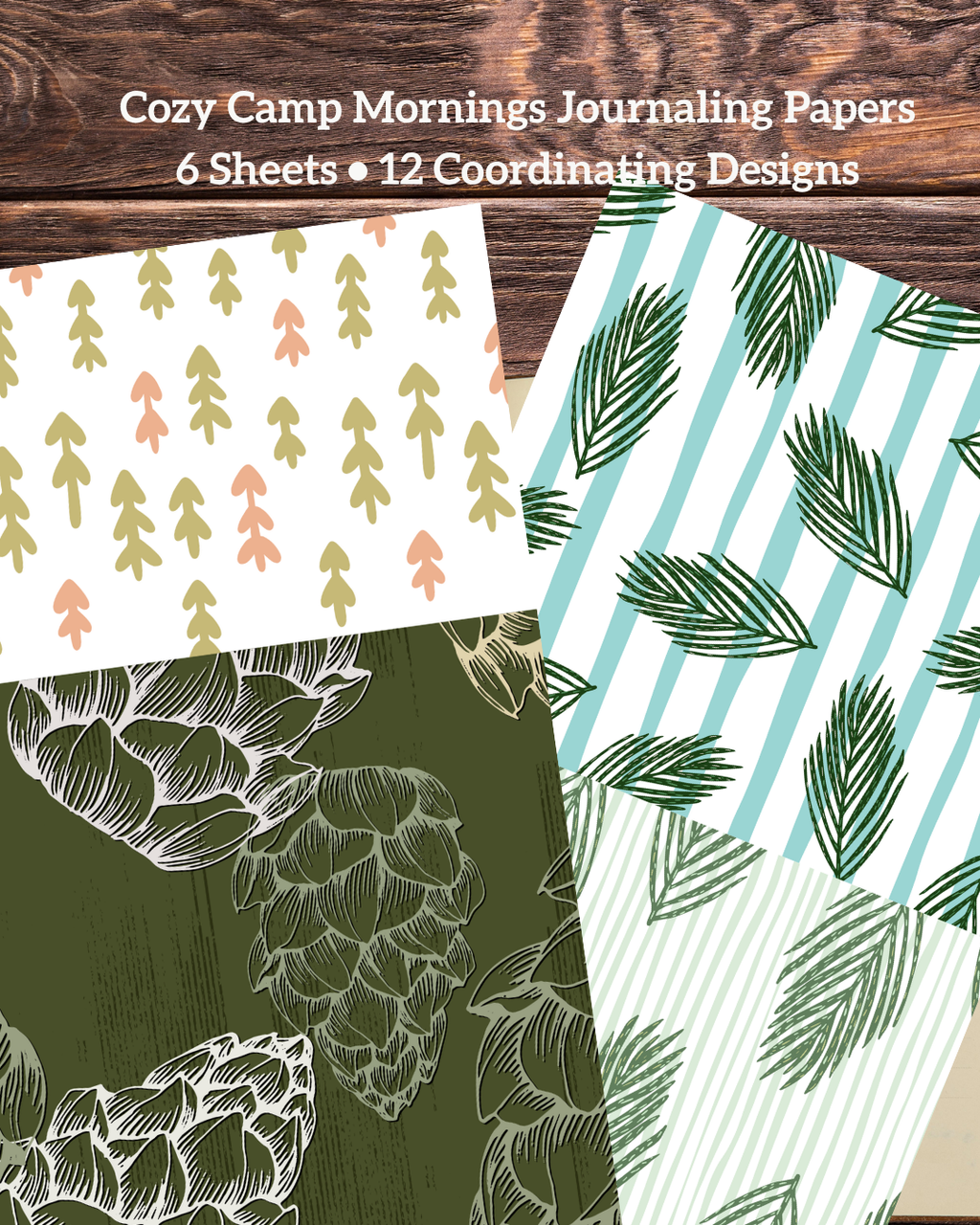 Little Cozy Moments™ | Cozy Camp Mornings Journaling Papers | 6 Sheets • 12 Coordinating Designs | 8.5 x 5.5