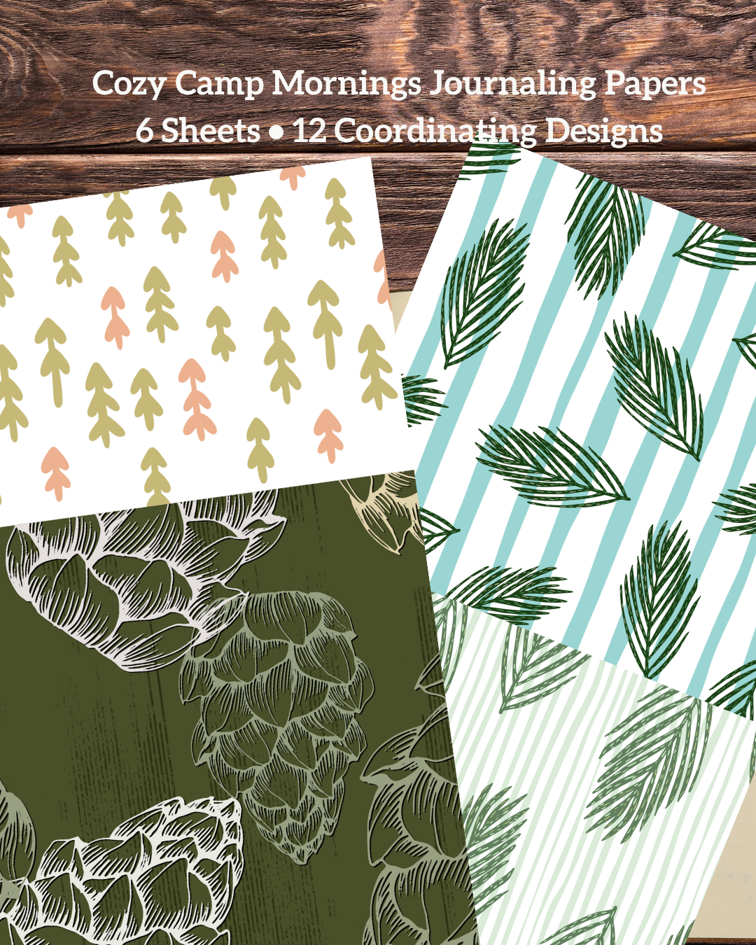 Little Cozy Moments™ | Cozy Camp Mornings Journaling Papers | 6 Sheets • 12 Coordinating Designs | 8.5 x 5.5