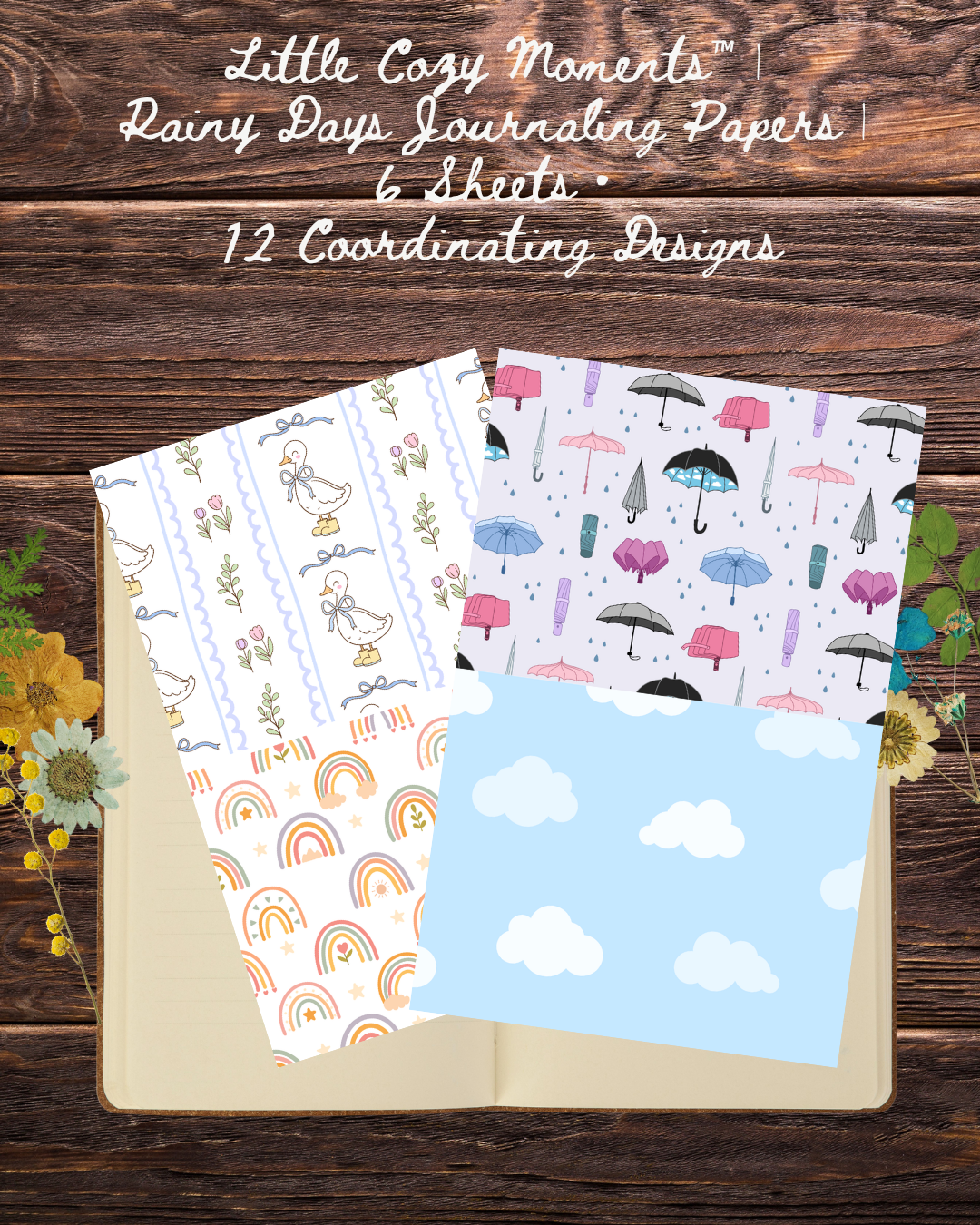 Little Cozy Moments™ | Rainy Days Journaling Papers | 6 Sheets • 12 Coordinating Designs | 8.5 x 5.5