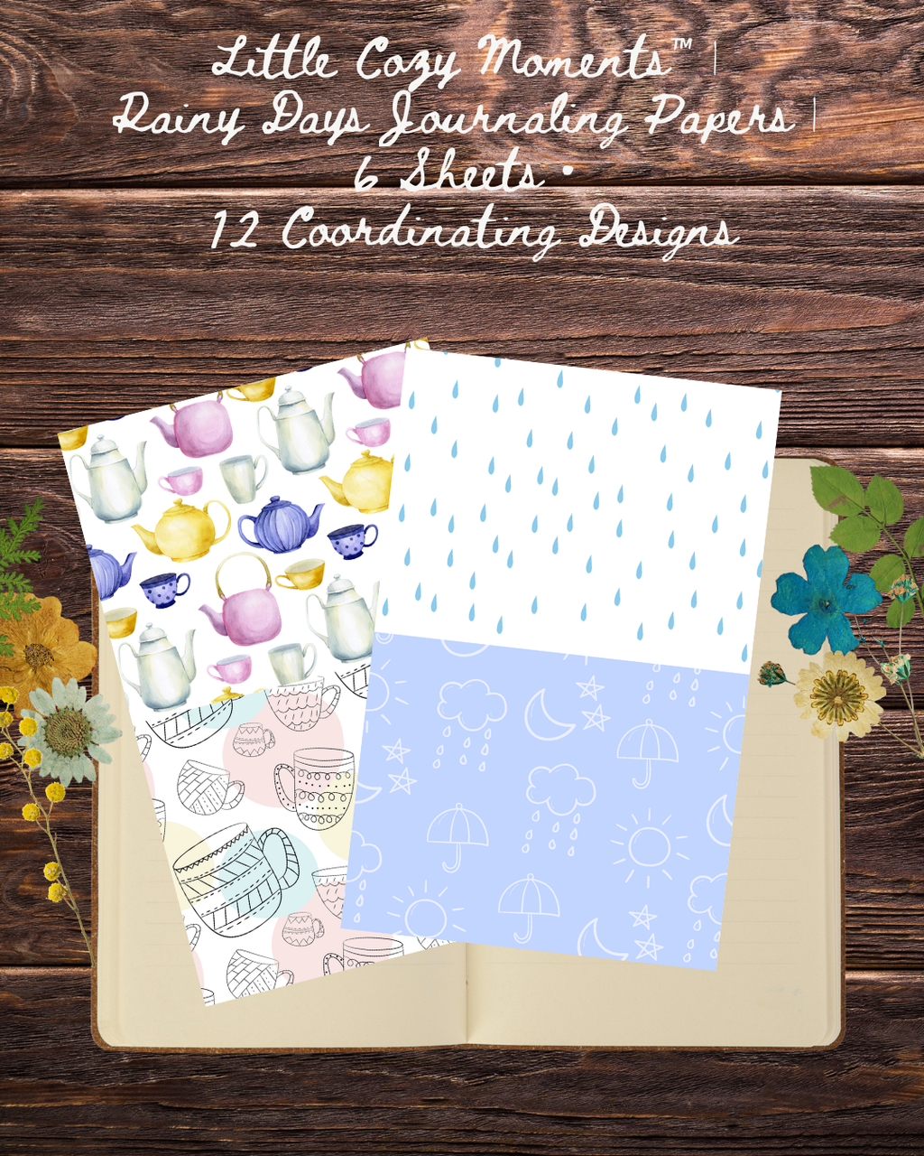 Little Cozy Moments™ | Rainy Days Journaling Papers | 6 Sheets • 12 Coordinating Designs | 8.5 x 5.5