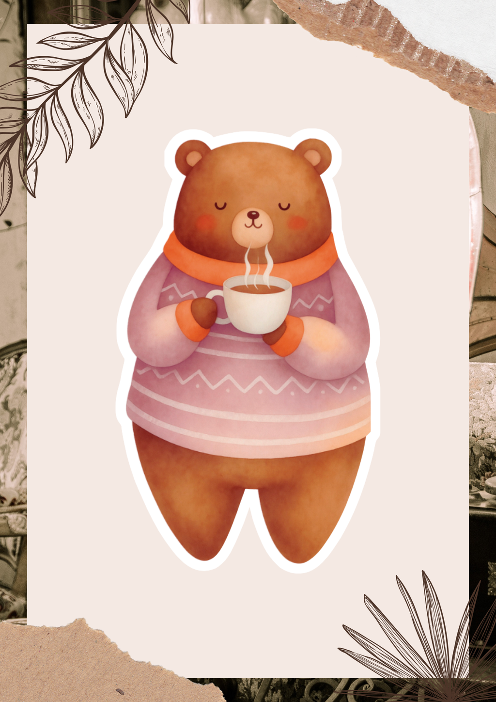 Coffee Bear Sticker | Cozy Camp Morning Watercolor Die Cut Sticker | Cute Camping Bear | Eco Matte Waterproof Vinyl
