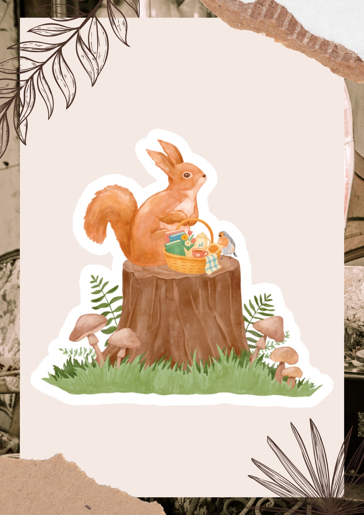 Woodland Squirrel Tea Picnic Sticker