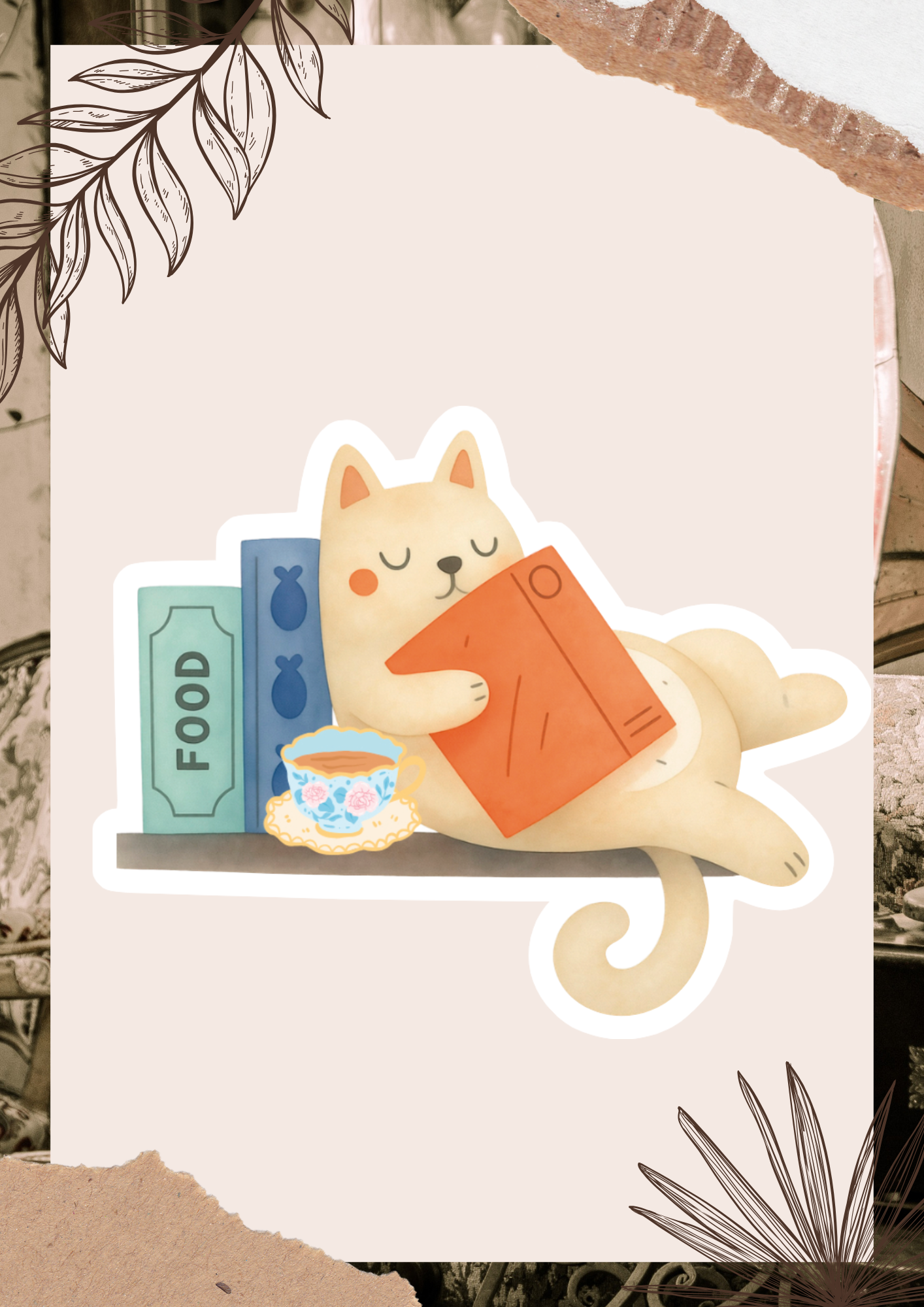 Reading Cat Sticker