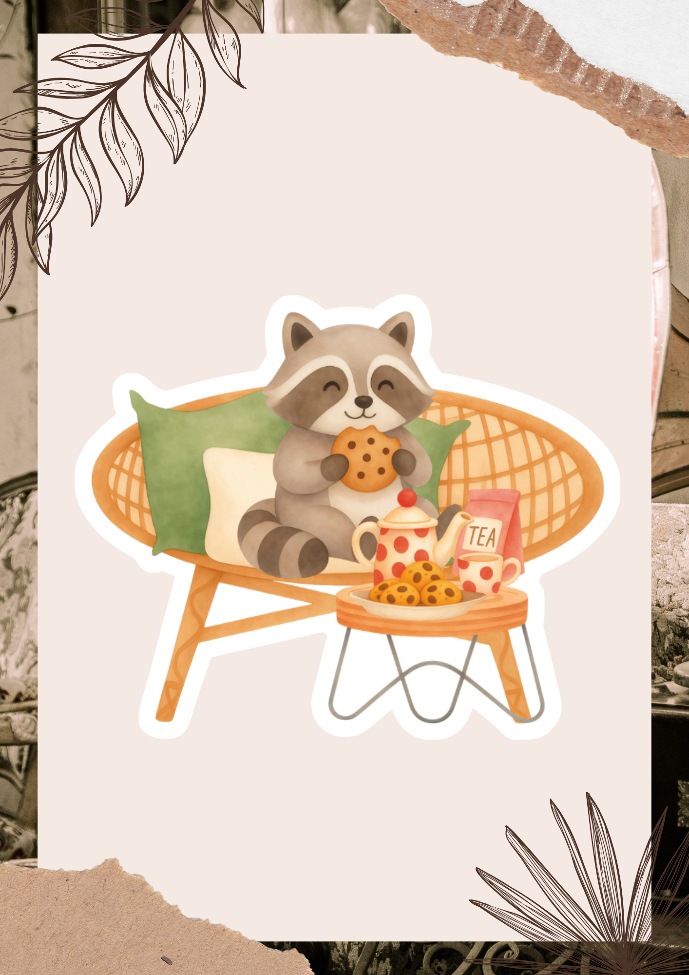 Cozy Raccoon Tea Time Sticker