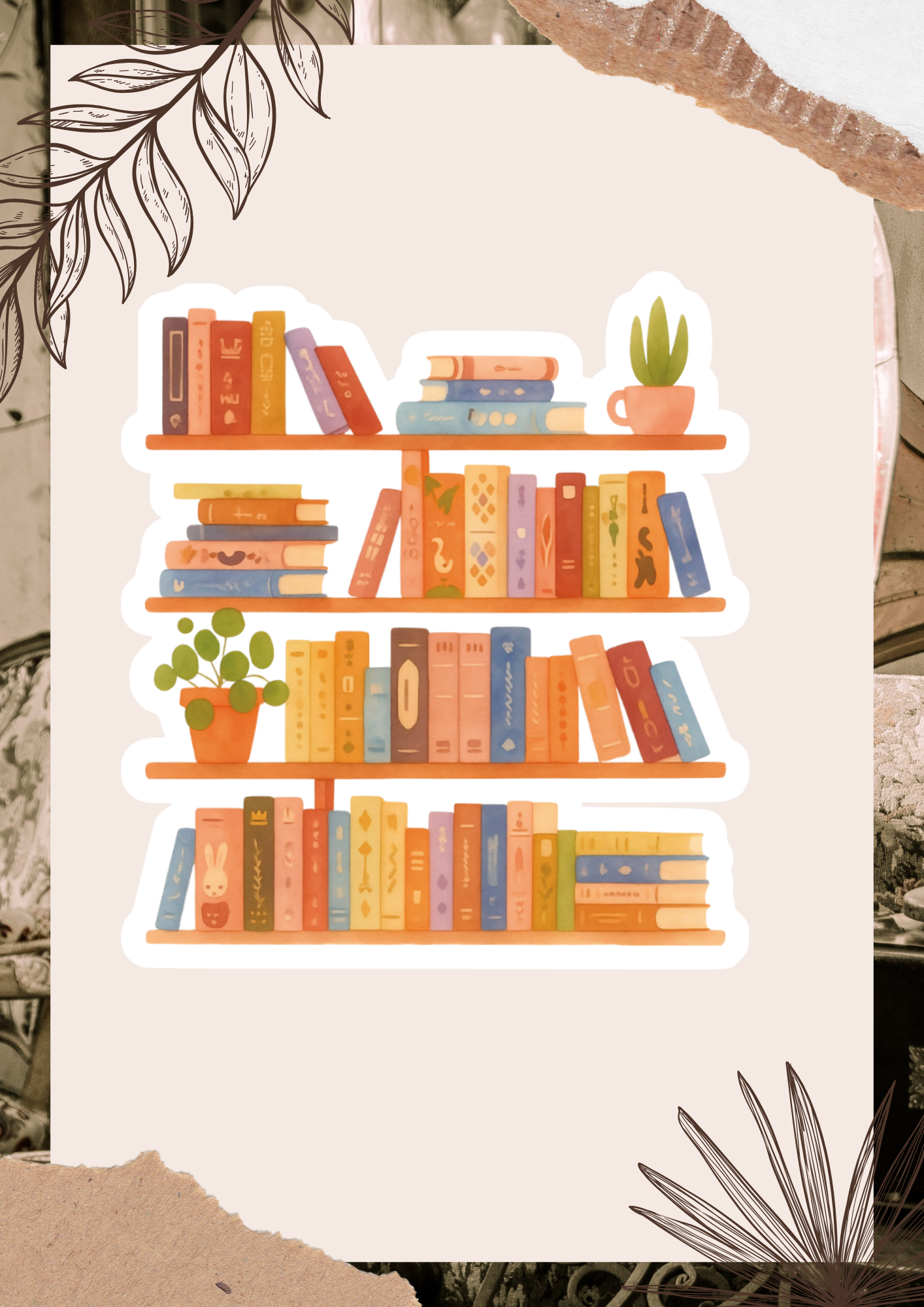 Cozy Bookshelf Watercolor Sticker | Book Lover Shelf Vinyl Sticker