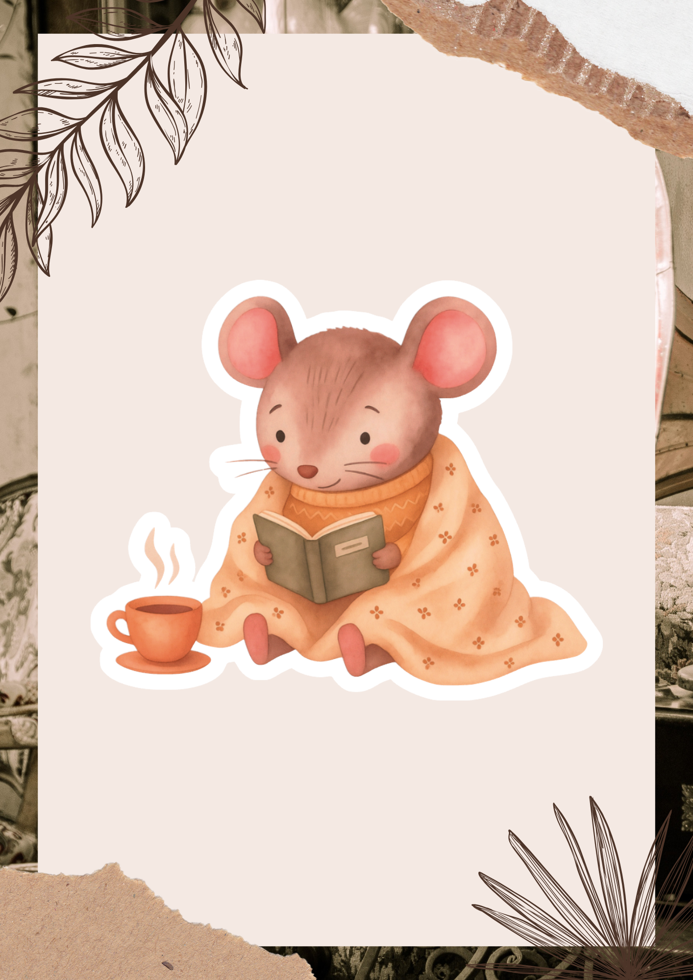Blanket Mouse Reading Sticker | Cozy Mouse Vinyl Sticker
