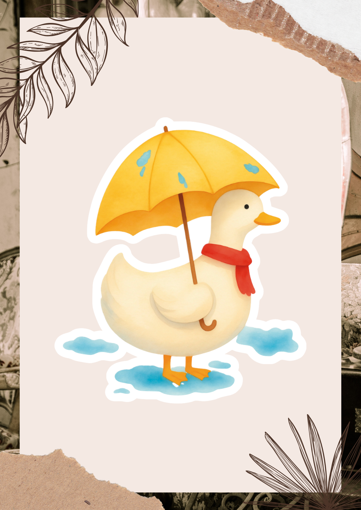 Rainy Duck Watercolor Sticker | Cozy Rainy Days Vinyl Sticker