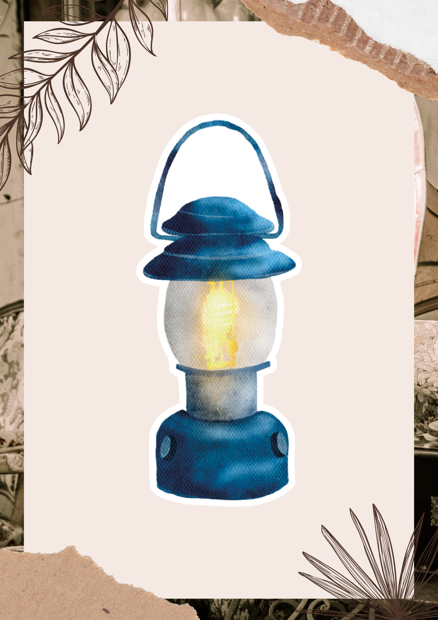 Camping Lantern Sticker | Cozy Camp Watercolor Die Cut Sticker | Vintage Lantern | Eco Matte Waterproof Vinyl