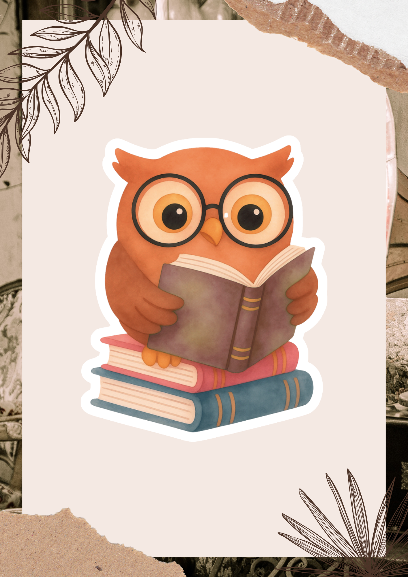 Book Owl Watercolor Sticker | Cute Reading Owl Vinyl Sticker