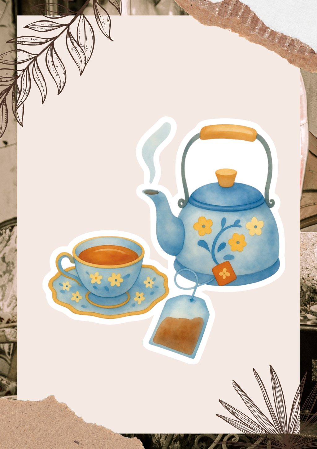 Tea Time Watercolor Sticker | Cozy Tea Kettle Vinyl Sticker