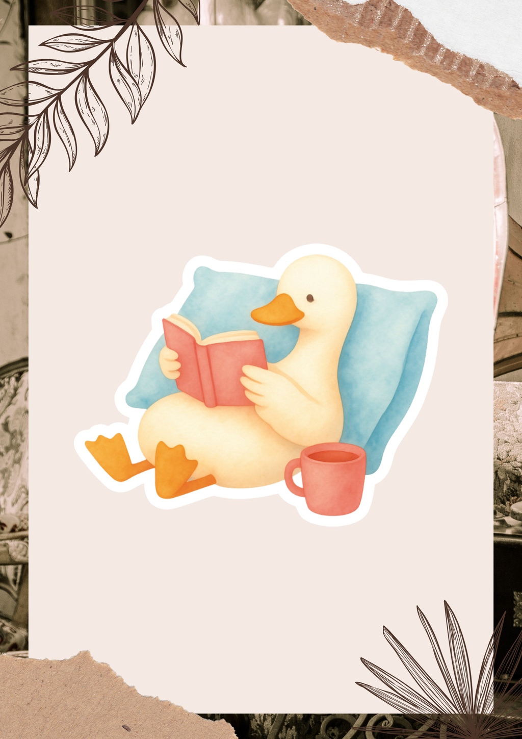 Cozy Duck Reading Sticker | Tea & Books Vinyl Sticker