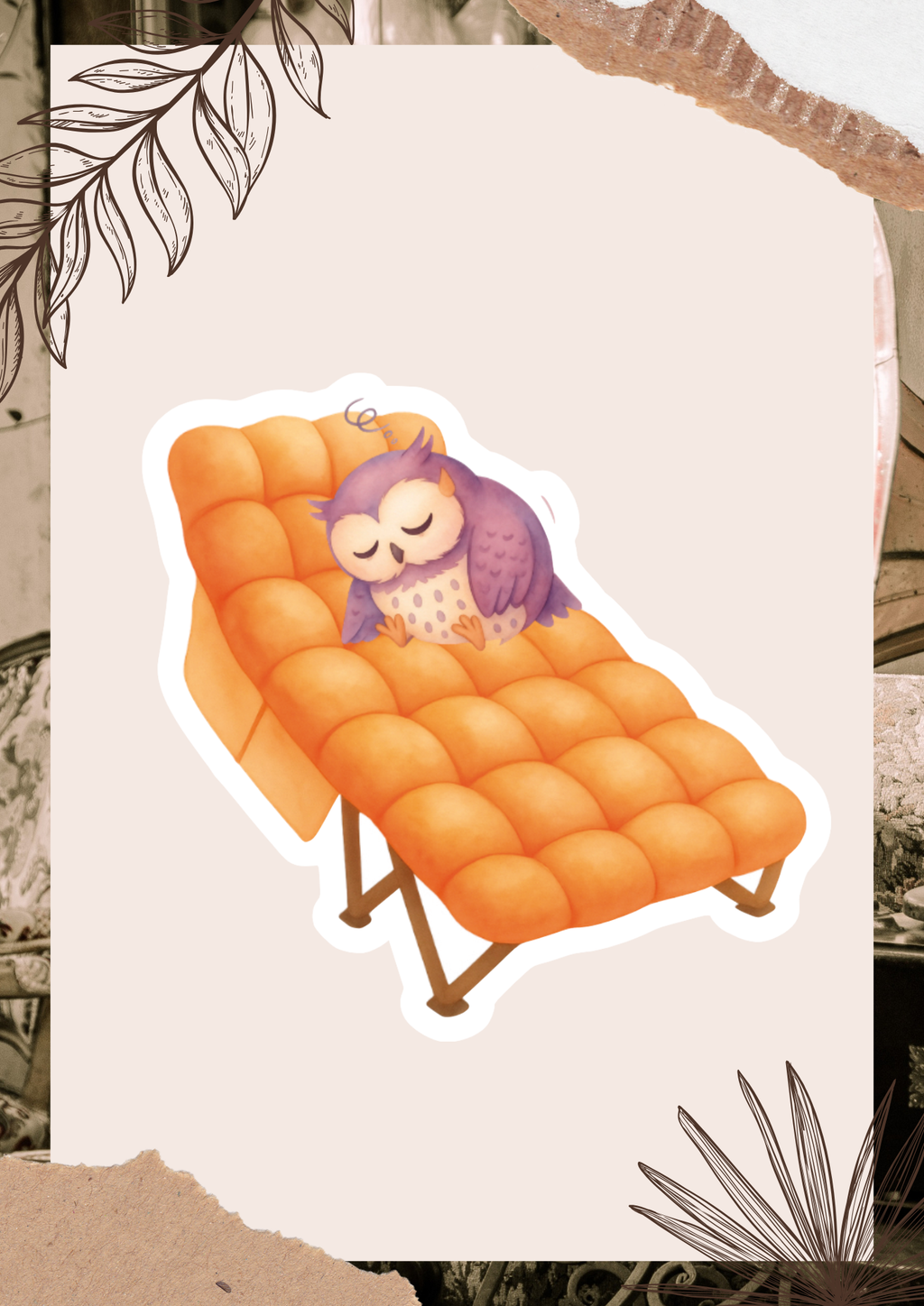 Sleepy Owl Sticker | Cozy Camping Watercolor Die Cut Sticker | Cute Owl | Eco Matte Waterproof Vinyl