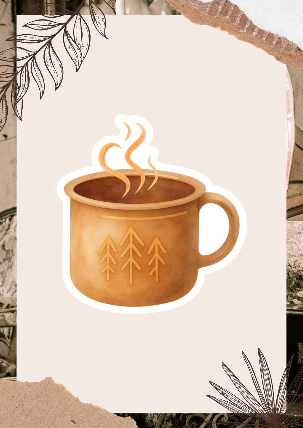 Camping Mug Sticker | Cozy Camp Coffee Watercolor Die Cut Sticker | Eco Matte Waterproof Vinyl