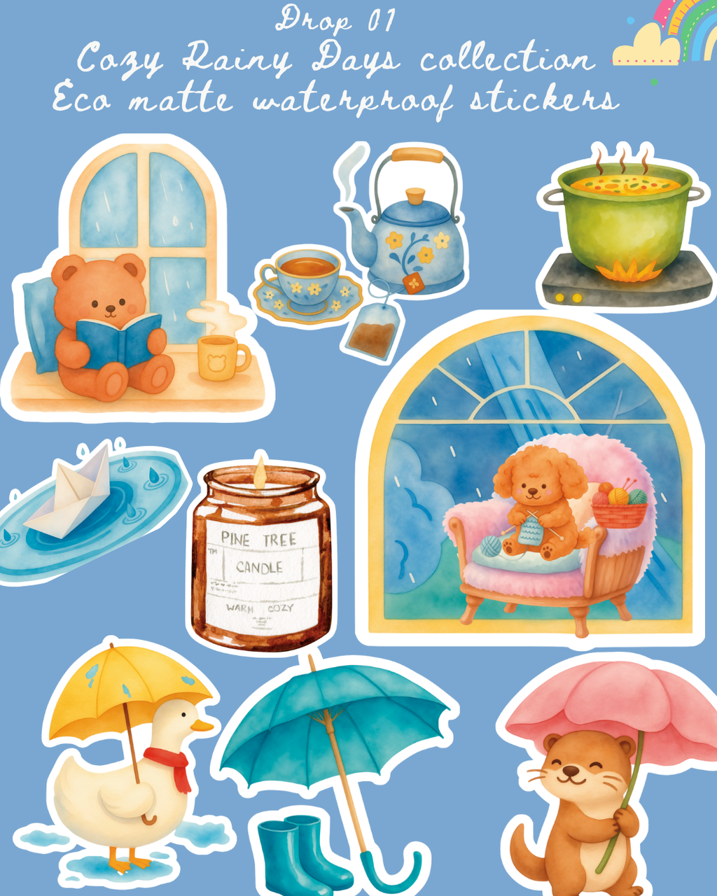 Reading Bear Watercolor Sticker | Cozy Reading Nook Vinyl Sticker