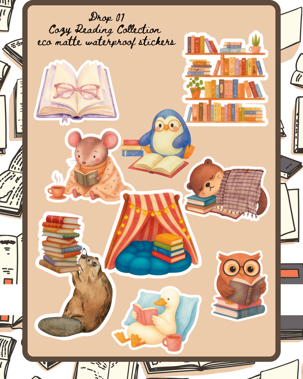 Librarian Beaver Watercolor Sticker | Cozy Book Lover Vinyl Sticker