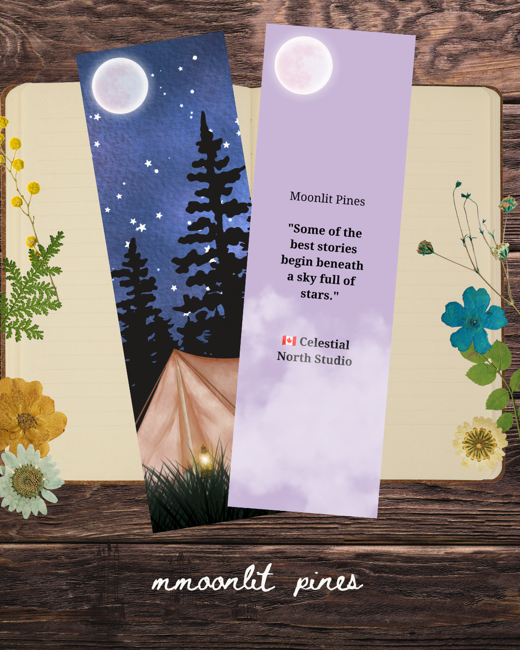 Moonlit Pines Bookmark | Canadian Camping Bookmark