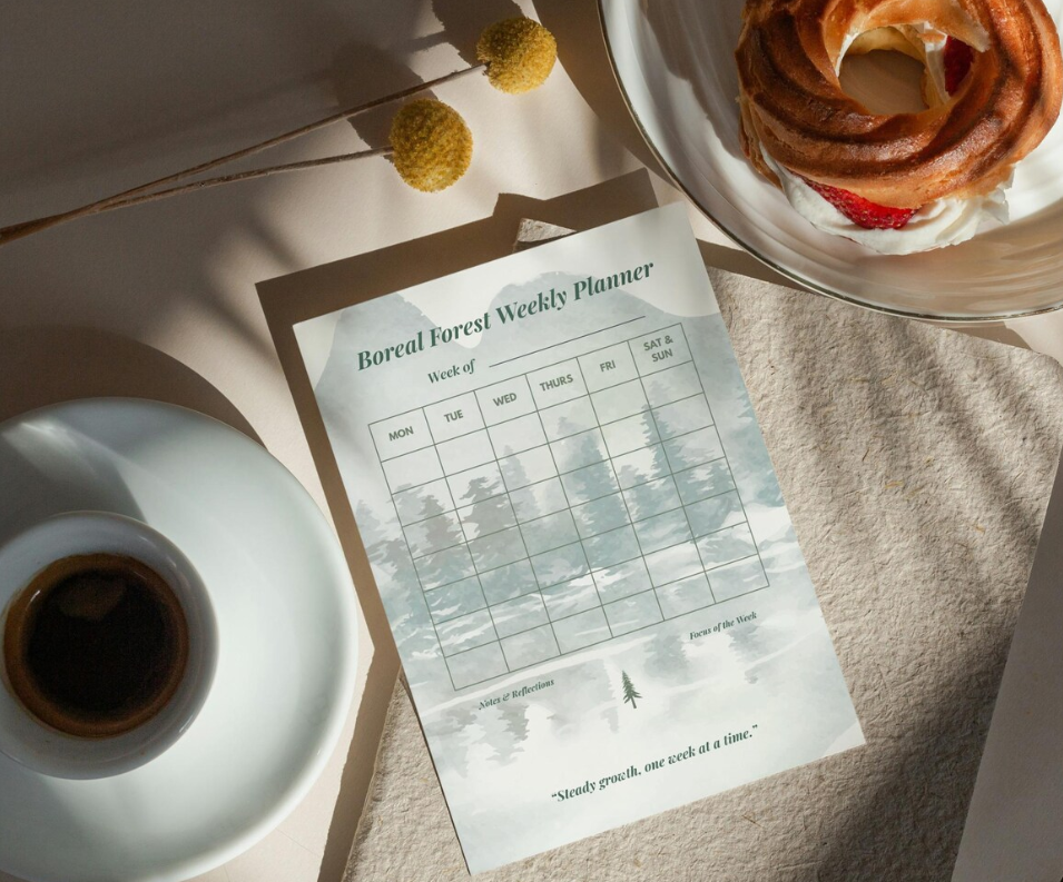 Boreal Forest Weekly Planner | 6x9 Eco Recycled Paper | 50 pages