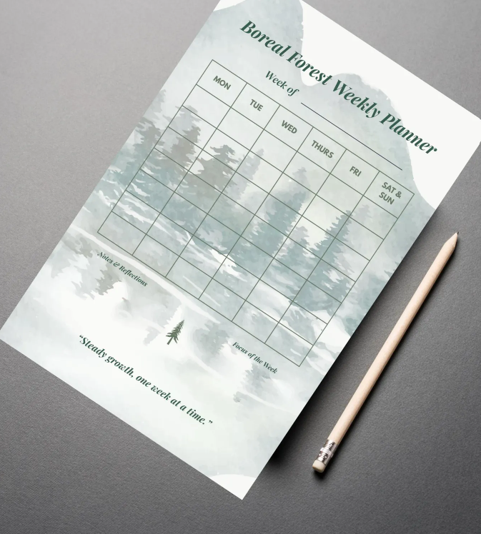 Boreal Forest Weekly Planner | 6x9 Eco Recycled Paper | 50 pages