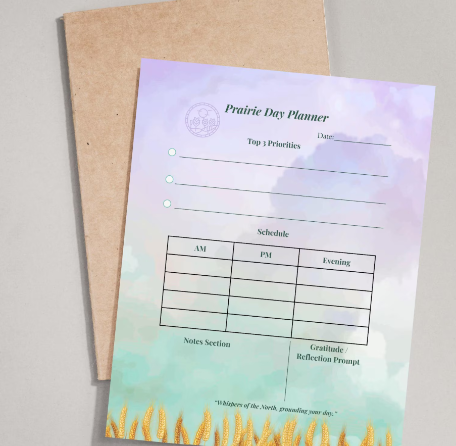 Prairie Daily Planner | 8.5x11 50 pages  Eco Recycled| Canadian Stationery
