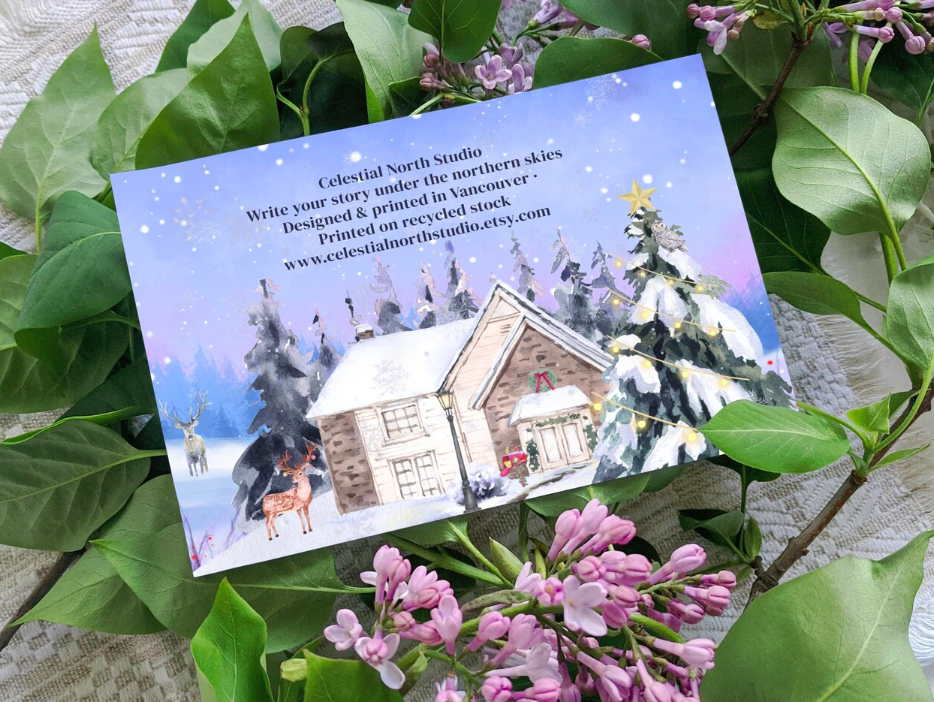 Cabin Glow Christmas Card | Eco Recycled Matte Celestial North Canadian Card