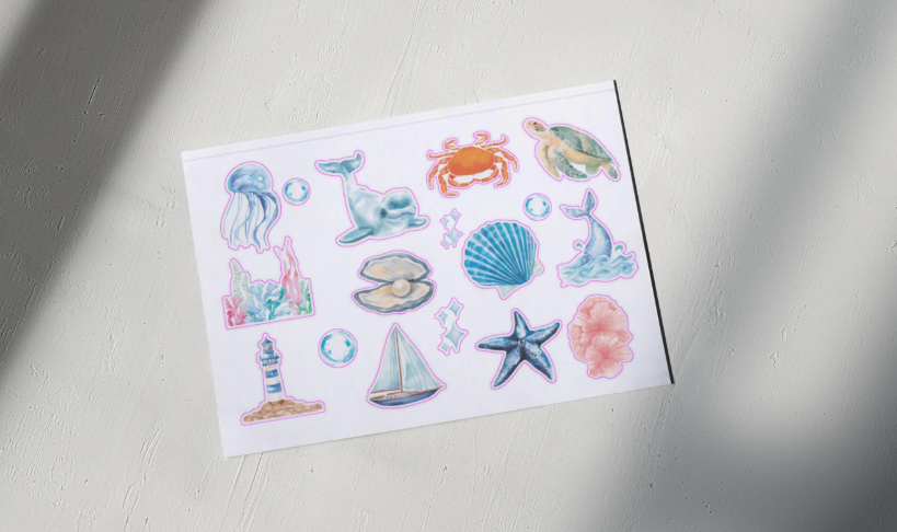 Beachy Ocean Watercolor Sticker Sheet