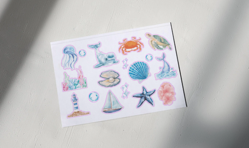 Beachy Ocean Watercolor Sticker Sheet