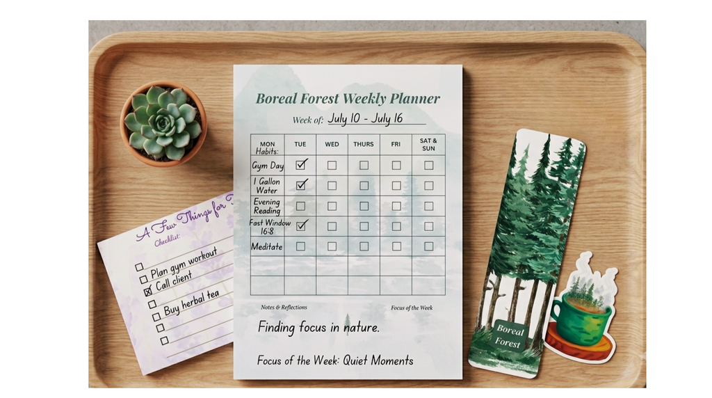 Boreal Forest Weekly Ritual Kit | Wellness Planner & Habit Tracker