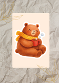 Cozy Bear with Warm Drink Die-Cut Vinyl Sticker | Fall Woodland Art