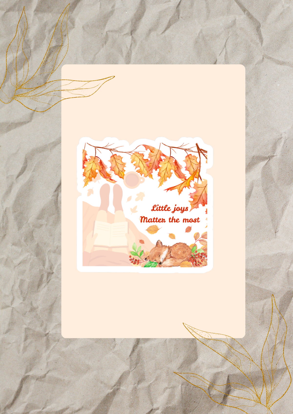 "Little Joys Matter the Most" Cozy Reading Fox Vinyl Sticker