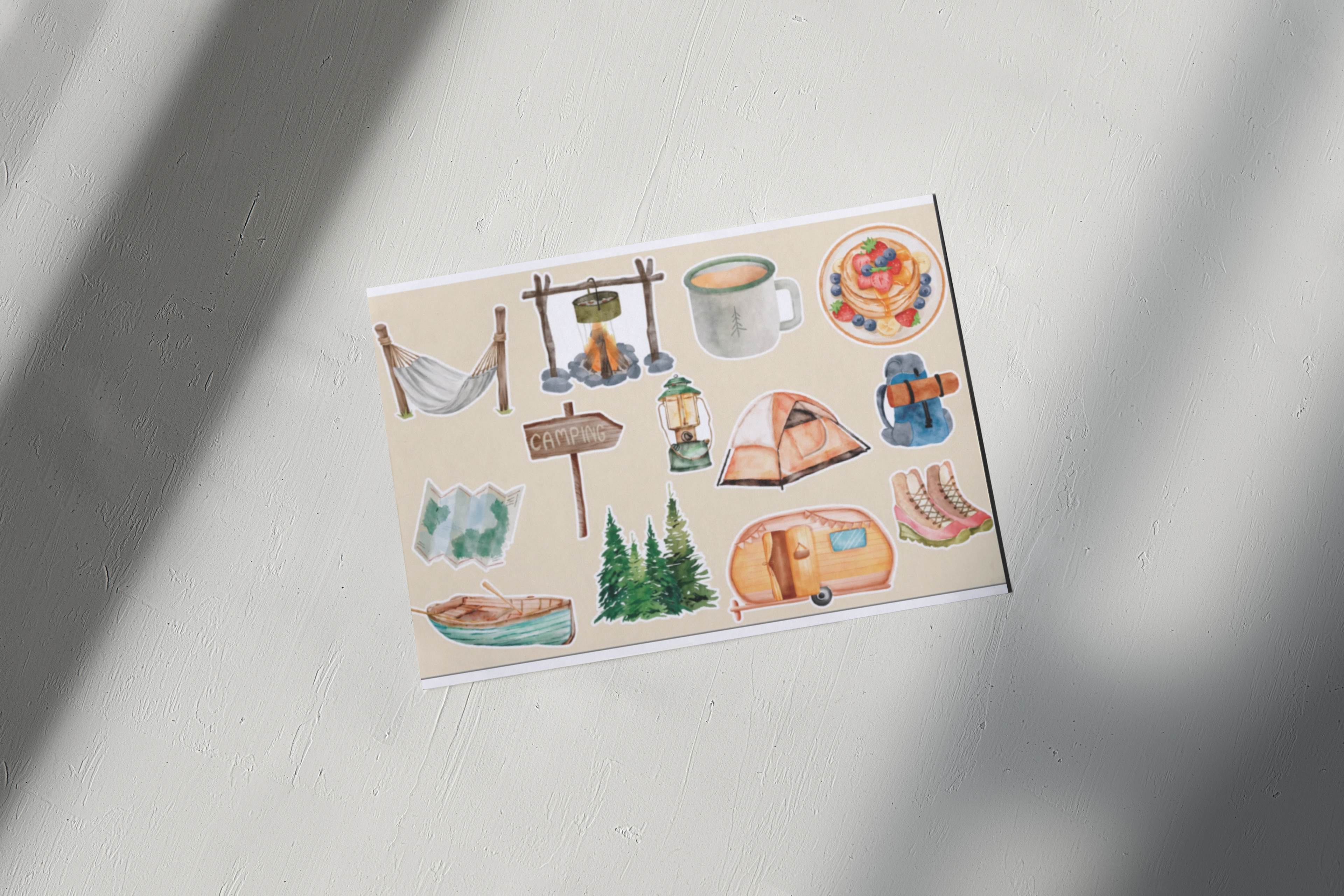 Cozy Camp Mornings Sticker Sheet | Waterproof Camping & Nature Planner Stickers