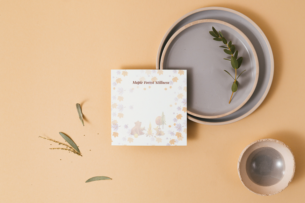 Maple Forest Stillness 3x3 Memo Pad | 50 Non-Sticky Illustrated Sheets
