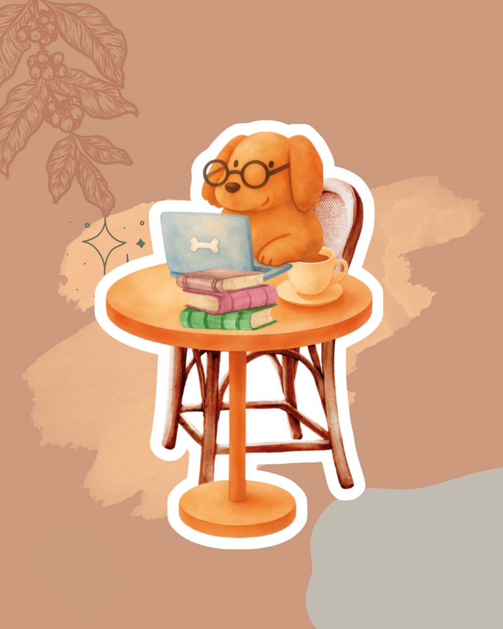 Study Pup Watercolor Sticker | Cozy Study Dog Vinyl Sticker