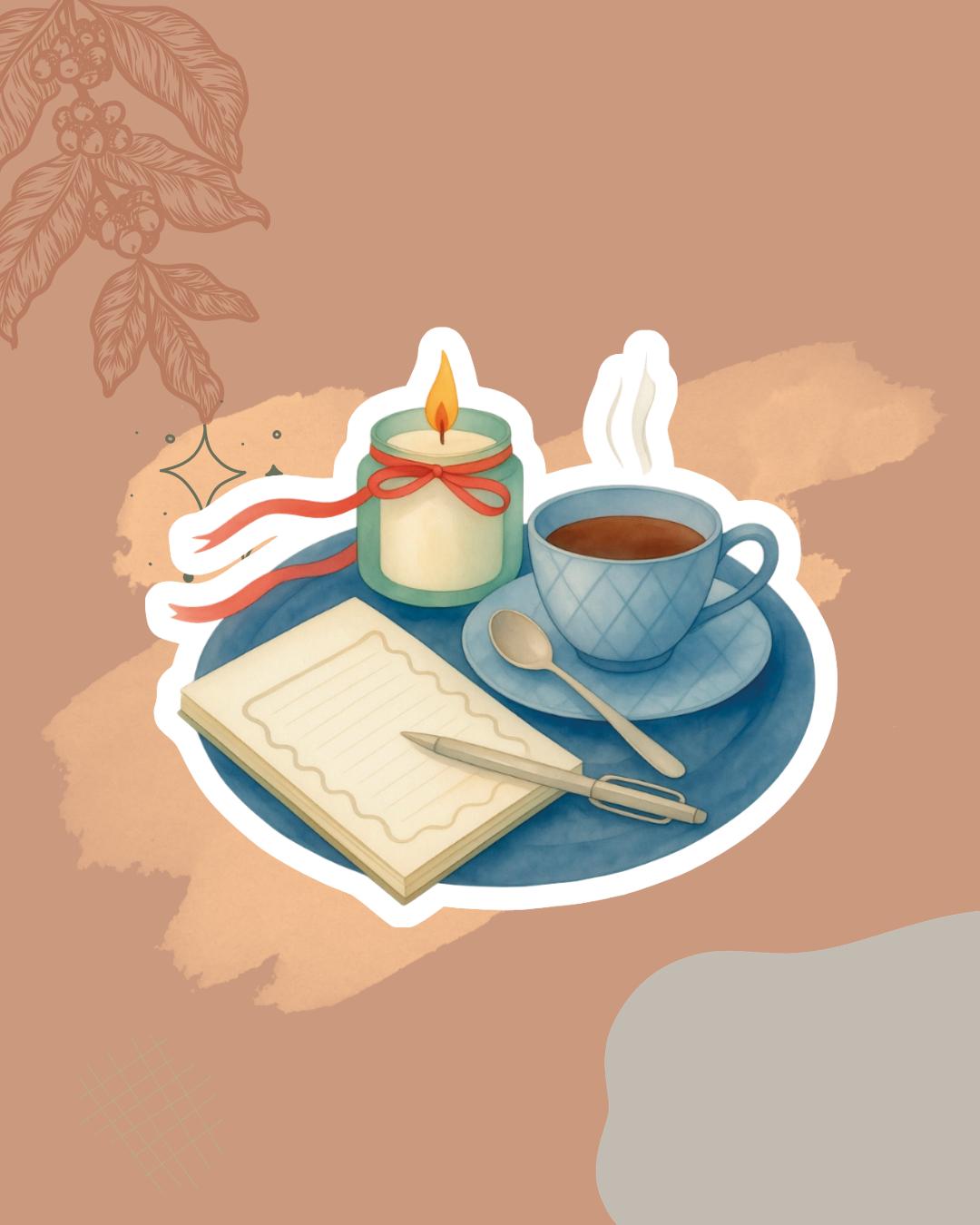 Morning Ritual Watercolor Sticker | Cozy Journal & Coffee Vinyl Sticker