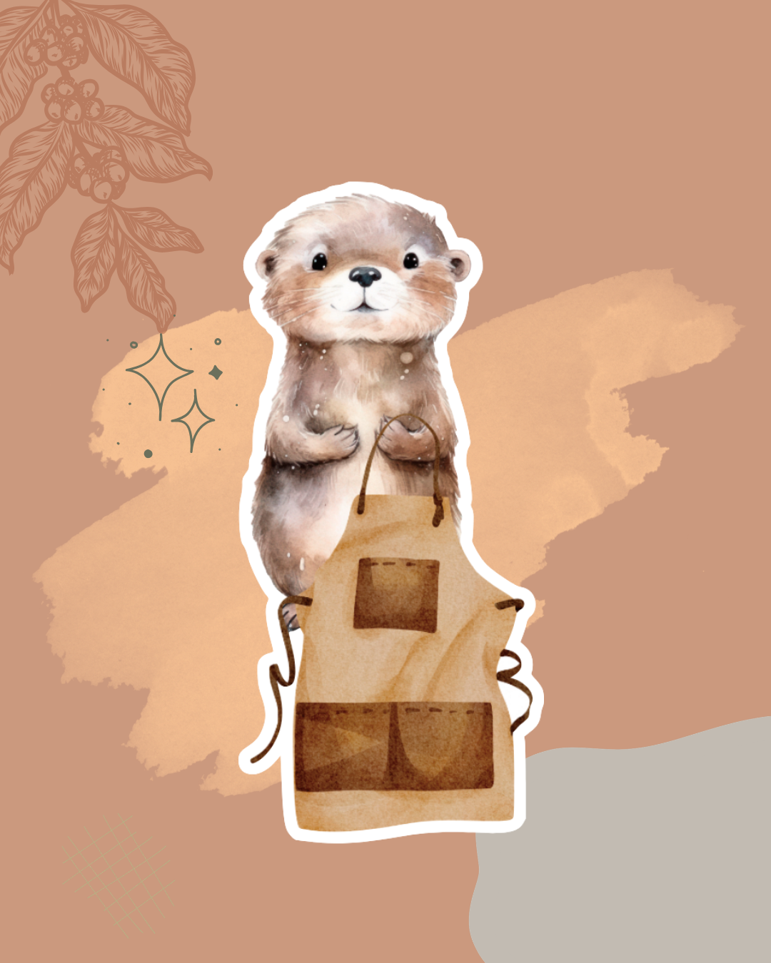 Barista Otter Watercolor Sticker | Cozy Coffee Animal Vinyl Sticker