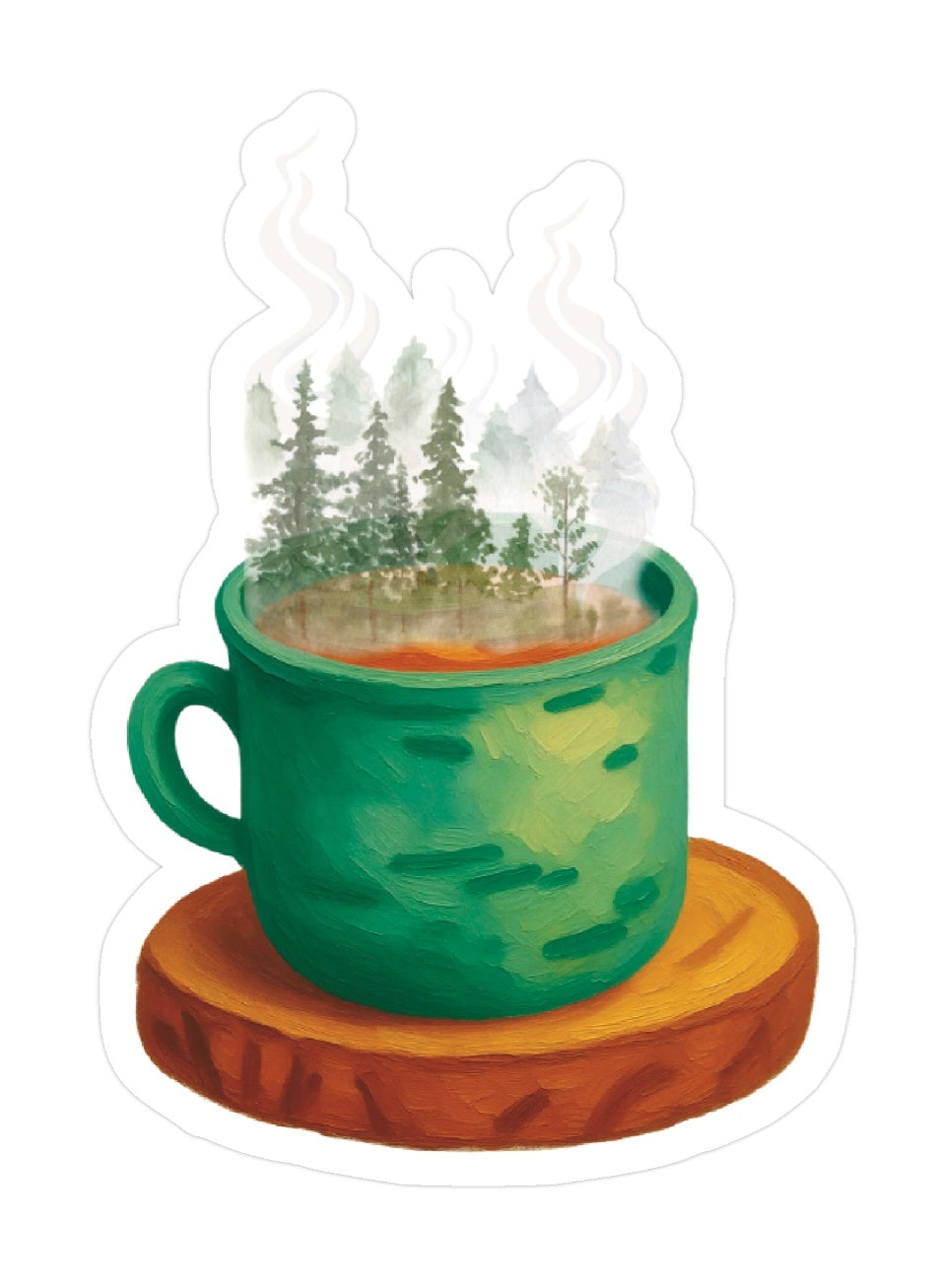 Camping Coffee Sticker | Morning in the Forest Mug Die Cut | Cozy Watercolor Sticker | Eco Matte Waterproof Nature Gift
