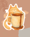 Coffee Cat Watercolor Sticker | Cozy Cat Coffee Vinyl Sticker