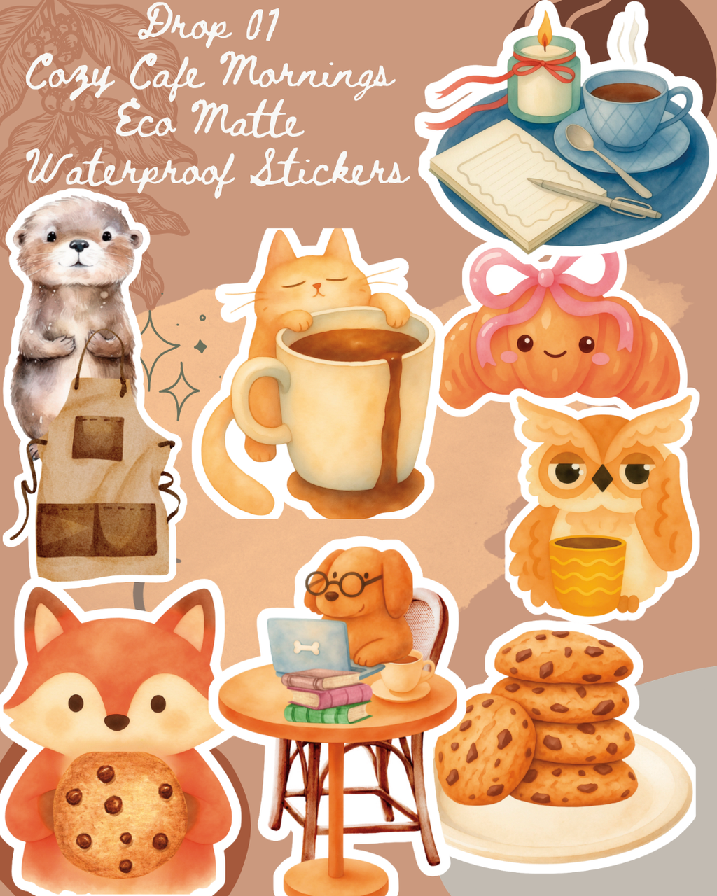 Maple Cookie Watercolor Sticker | Cozy Bakery Vinyl Sticker